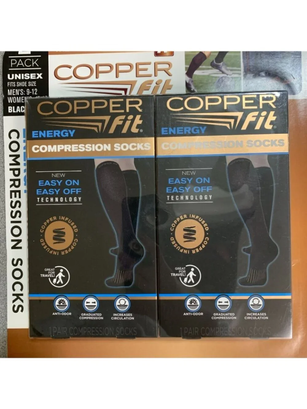NWT Copper Fit Men's 9-12 Womens 10 Energy Compression Socks 2 Pack Black F1815